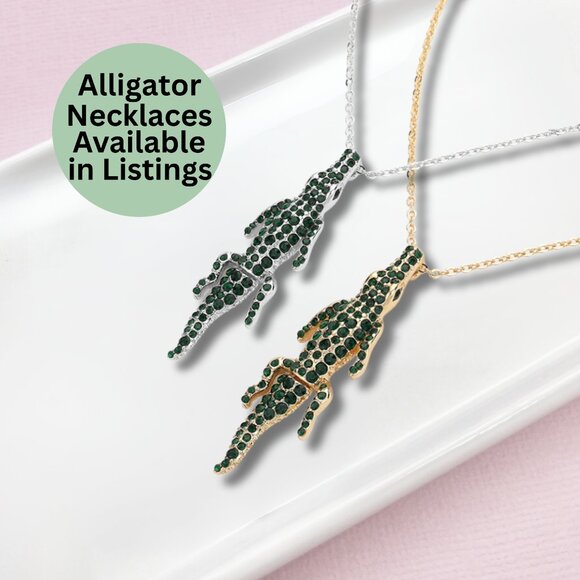 Gold Dipped Rhinestone CZ Bling Green Alligator Crocodile Gem Earrings NEW - Picture 4 of 4